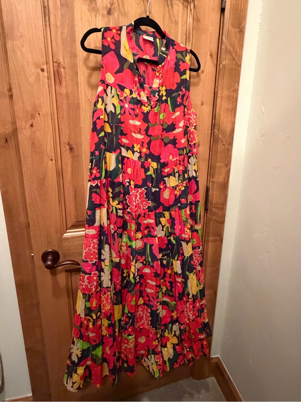 Asha XL Vibrant Floral V-Neck Dress — Red, Yellow & Green
